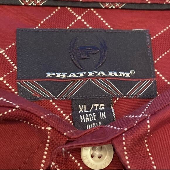 ⭐️ Phat Farm Red Vintage Button Down Long Sleeve Cotton Collar Shirt‎ Men's XL - Picture 6 of 8